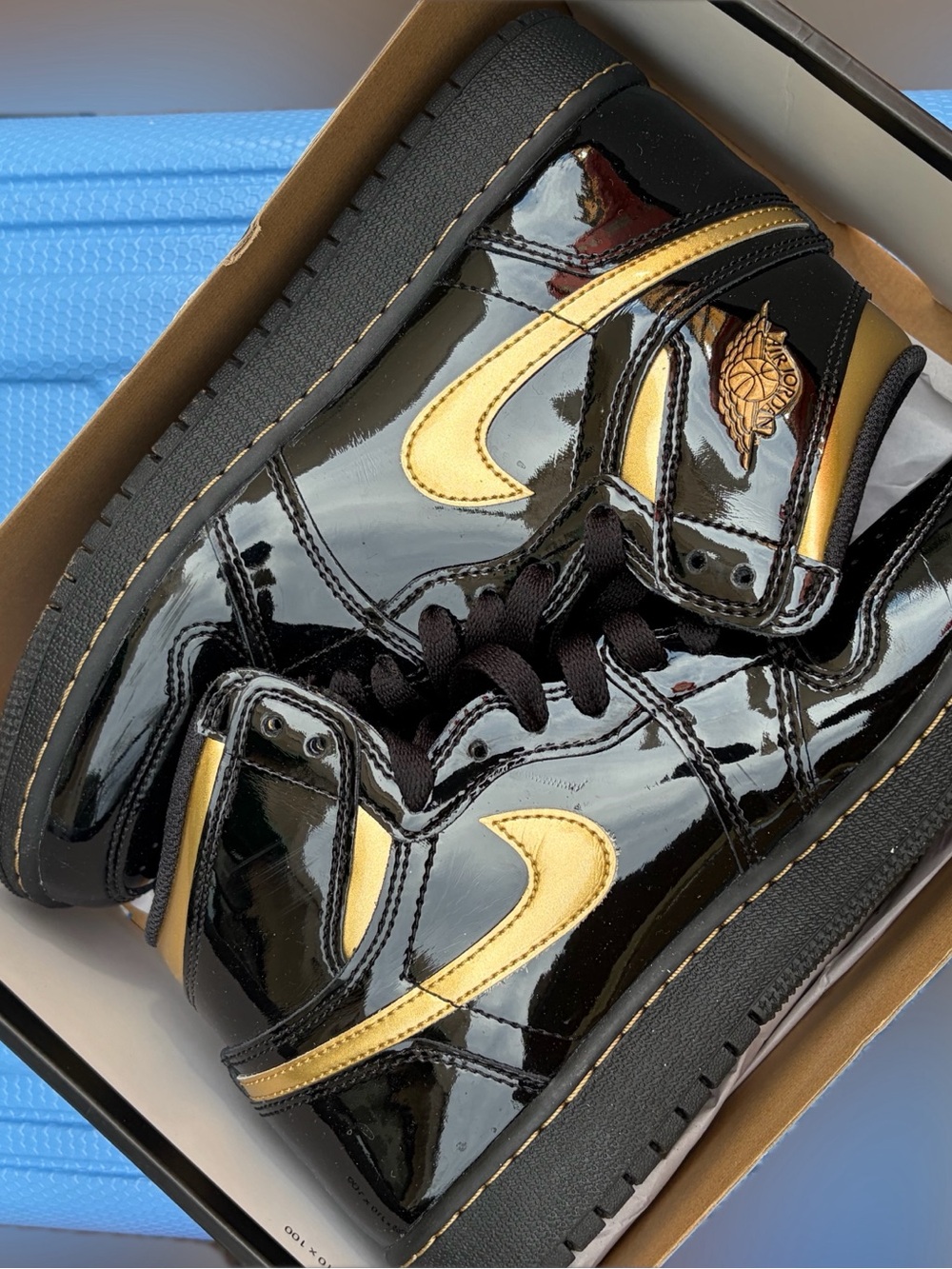 Nike Kids Black Patent High-Top Sneakers with Gold Swoosh